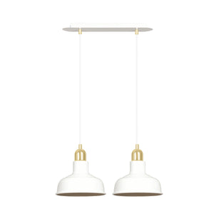 Lampadario Industrial 2 Luci Kubera In Acciaio Bianco Con Elementi In Oro