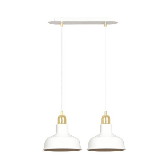 Lampadario Industrial 2 Luci Kubera In Acciaio Bianco Con Elementi In Oro