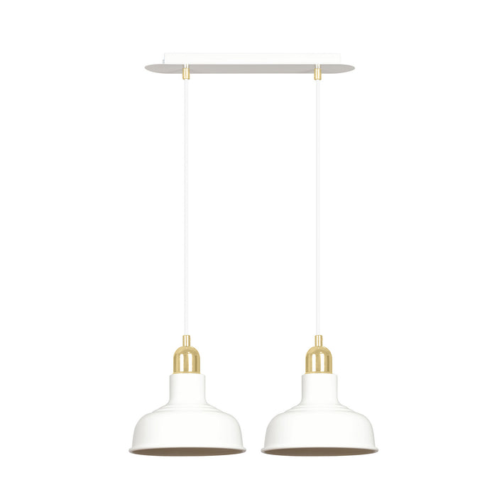 Lampadario Industrial 2 Luci Kubera In Acciaio Bianco Con Elementi In Oro