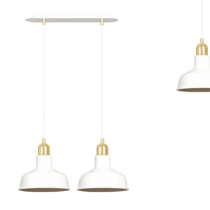 Lampadario Industrial 2 Luci Kubera In Acciaio Bianco Con Elementi In Oro