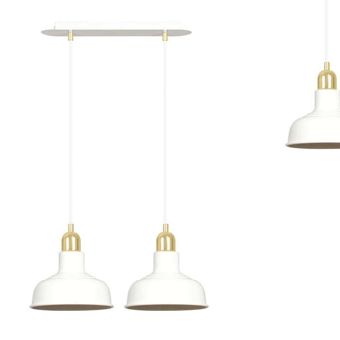 Lampadario Industrial 2 Luci Kubera In Acciaio Bianco Con Elementi In Oro