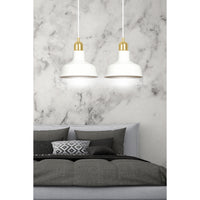 Lampadario Industrial 2 Luci Kubera In Acciaio Bianco Con Elementi In Oro