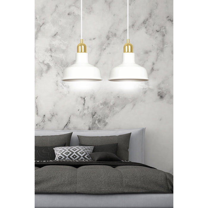 Lampadario Industrial 2 Luci Kubera In Acciaio Bianco Con Elementi In Oro