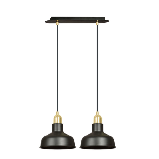 Lampadario Industrial 2 Luci Kubera In Acciaio Nero Con Elementi In Oro