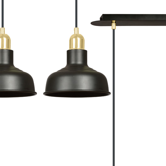 Lampadario Industrial 2 Luci Kubera In Acciaio Nero Con Elementi In Oro
