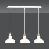 Lampadario Industrial 3 Luci Kubera In Acciaio Bianco Con Elementi In Oro