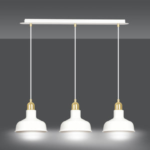 Lampadario Industrial 3 Luci Kubera In Acciaio Bianco Con Elementi In Oro