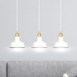 Lampadario Industrial 3 Luci Kubera In Acciaio Bianco Con Elementi In Oro