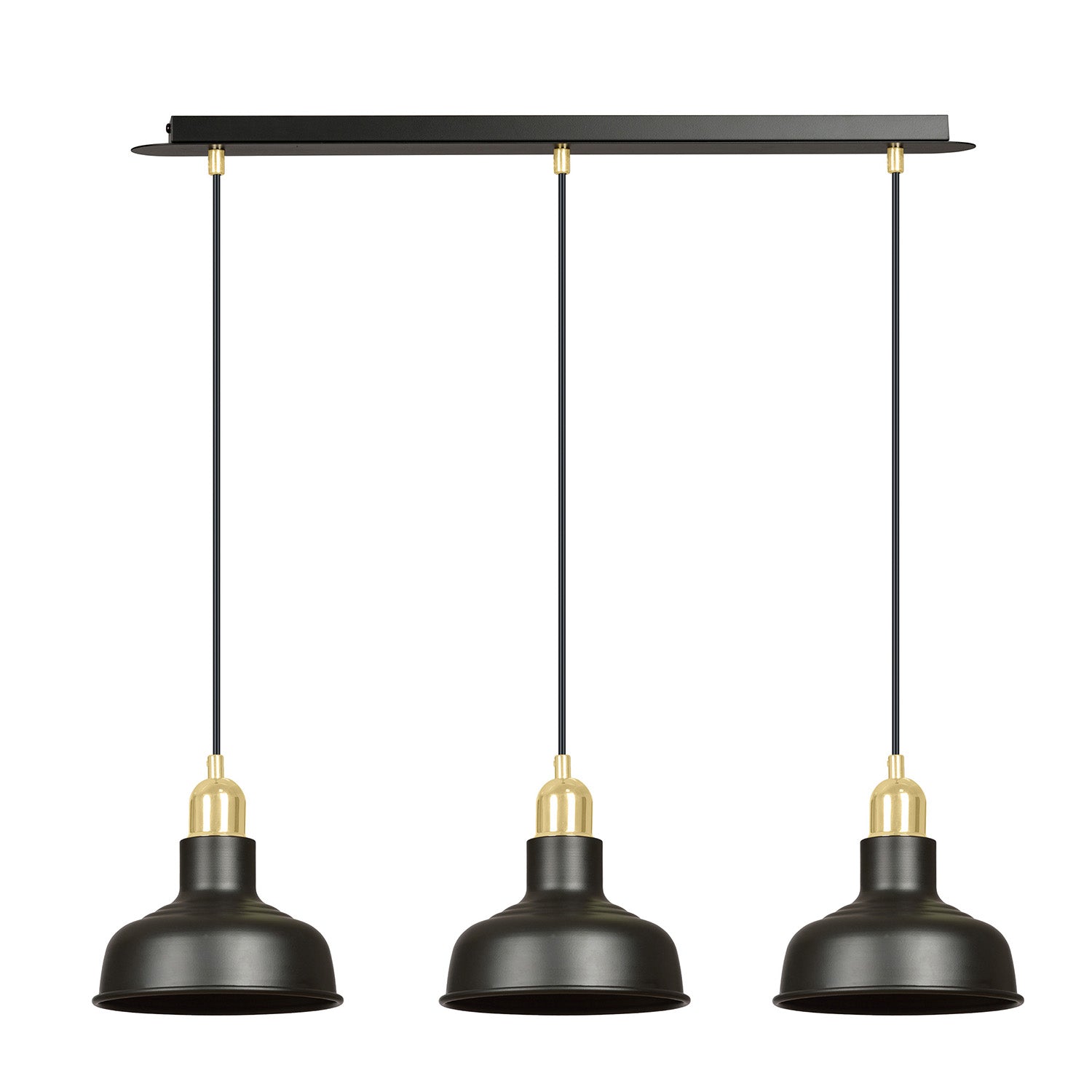 Lampadario Industrial 3 Luci Kubera In Acciaio Nero Con Elementi In Oro