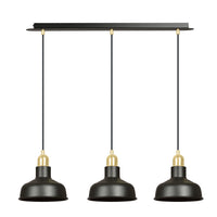 Lampadario Industrial 3 Luci Kubera In Acciaio Nero Con Elementi In Oro