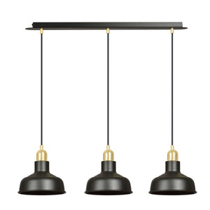 Lampadario Industrial 3 Luci Kubera In Acciaio Nero Con Elementi In Oro