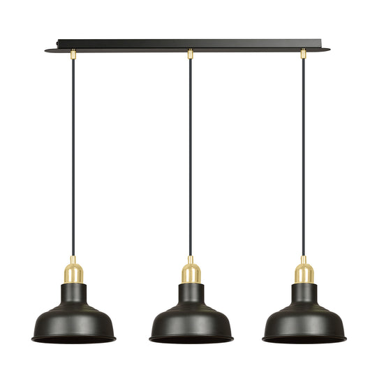 Lampadario Industrial 3 Luci Kubera In Acciaio Nero Con Elementi In Oro
