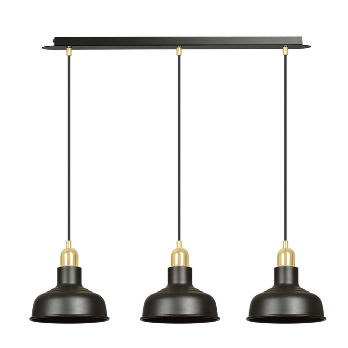 Lampadario Industrial 3 Luci Kubera In Acciaio Nero Con Elementi In Oro