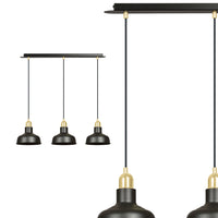Lampadario Industrial 3 Luci Kubera In Acciaio Nero Con Elementi In Oro