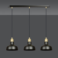 Lampadario Industrial 3 Luci Kubera In Acciaio Nero Con Elementi In Oro