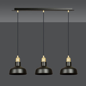 Lampadario Industrial 3 Luci Kubera In Acciaio Nero Con Elementi In Oro