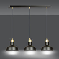 Lampadario Industrial 3 Luci Kubera In Acciaio Nero Con Elementi In Oro