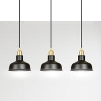 Lampadario Industrial 3 Luci Kubera In Acciaio Nero Con Elementi In Oro