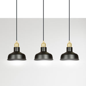 Lampadario Industrial 3 Luci Kubera In Acciaio Nero Con Elementi In Oro