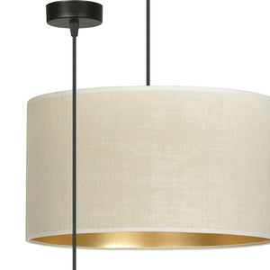 Sospensione 1 Luce Ganesha In Acciaio Nero E Paralume In Tessuto Beige