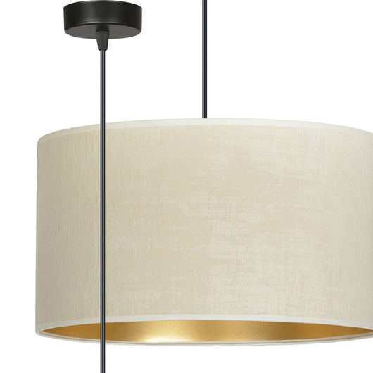 Sospensione 1 Luce Ganesha In Acciaio Nero E Paralume In Tessuto Beige