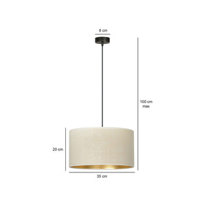 Sospensione 1 Luce Ganesha In Acciaio Nero E Paralume In Tessuto Beige