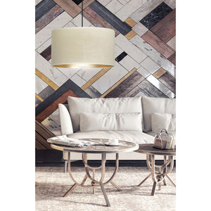 Sospensione 1 Luce Ganesha In Acciaio Nero E Paralume In Tessuto Beige