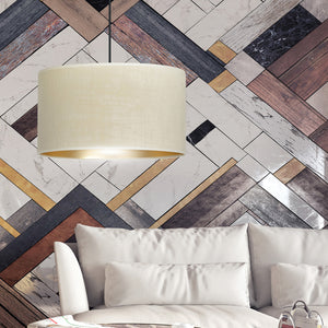 Sospensione 1 Luce Ganesha In Acciaio Nero E Paralume In Tessuto Beige