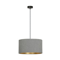 Sospensione 1 Luce Ganesha In Acciaio Nero E Paralume In Tessuto Grigio