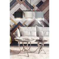 Lampadario 3 Luci Ganesha In Acciaio Nero E Paralumi In Tessuto Multicolore