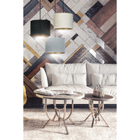 Lampadario Tondo 3 Luci Ganesha In Acciaio Nero E Paralumi In Tessuto Multicolore