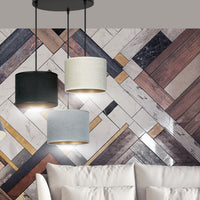 Lampadario Tondo 3 Luci Ganesha In Acciaio Nero E Paralumi In Tessuto Multicolore