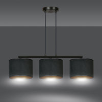 Lampadario 3 Luci Ganesha In Acciaio Nero E Paralumi In Tessuto Nero