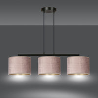 Lampadario 3 Luci Ganesha In Acciaio Nero E Paralumi In Tessuto Rosa