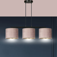 Lampadario 3 Luci Ganesha In Acciaio Nero E Paralumi In Tessuto Rosa