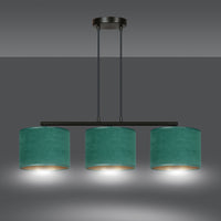 Lampadario 3 Luci Ganesha In Acciaio Nero E Paralumi In Tessuto Verde