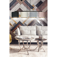 Lampadario 4 Luci Ganesha In Acciaio Nero E Paralumi In Tessuto Multicolore