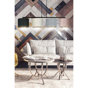 Lampadario 4 Luci Ganesha In Acciaio Nero E Paralumi In Tessuto Multicolore