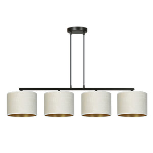 Lampadario 4 Luci Ganesha In Acciaio Nero E Paralumi In Tessuto Beige