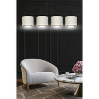 Lampadario 4 Luci Ganesha In Acciaio Nero E Paralumi In Tessuto Beige