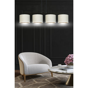 Lampadario 4 Luci Ganesha In Acciaio Nero E Paralumi In Tessuto Beige