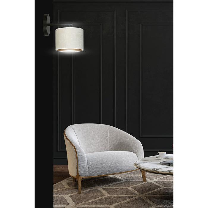 Applique 1 Luce Ganesha In Acciaio Nero E Paralume In Tessuto Beige