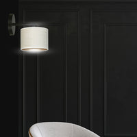 Applique 1 Luce Ganesha In Acciaio Nero E Paralume In Tessuto Beige