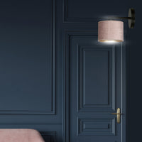 Applique 1 Luce Ganesha In Acciaio Nero E Paralume In Tessuto Rosa