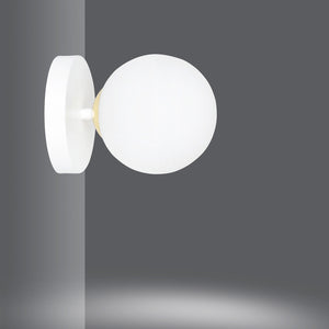 Applique A 1 Luce Vishnu In Acciaio Bianco E Sfera In Vetro Bianco E Oro