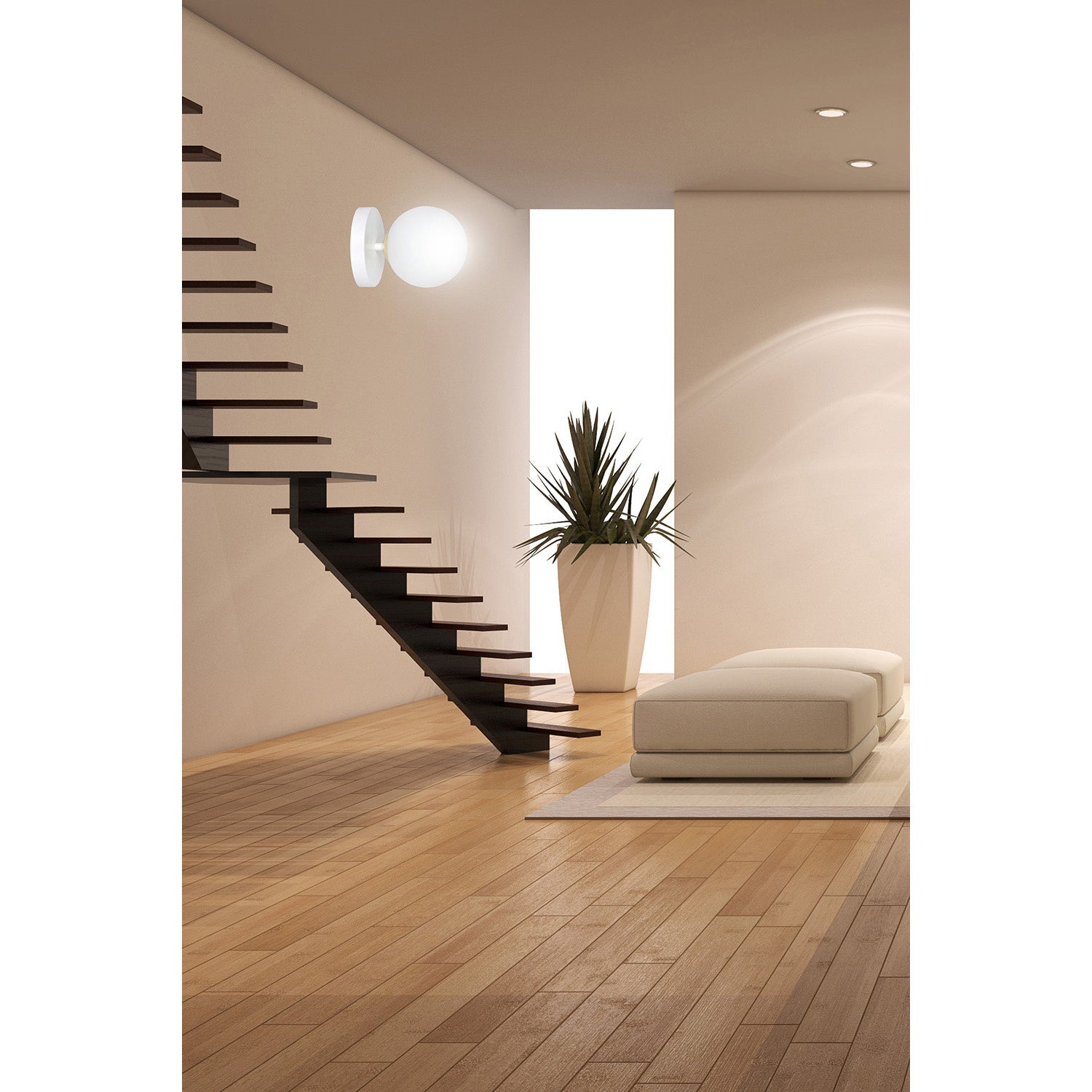 Applique A 1 Luce Vishnu In Acciaio Bianco E Sfera In Vetro Bianco E Oro