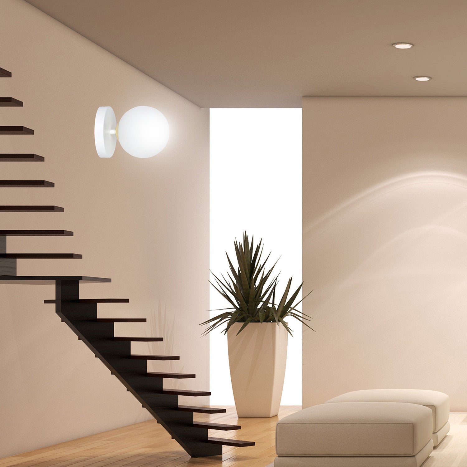 Applique A 1 Luce Vishnu In Acciaio Bianco E Sfera In Vetro Bianco E Oro