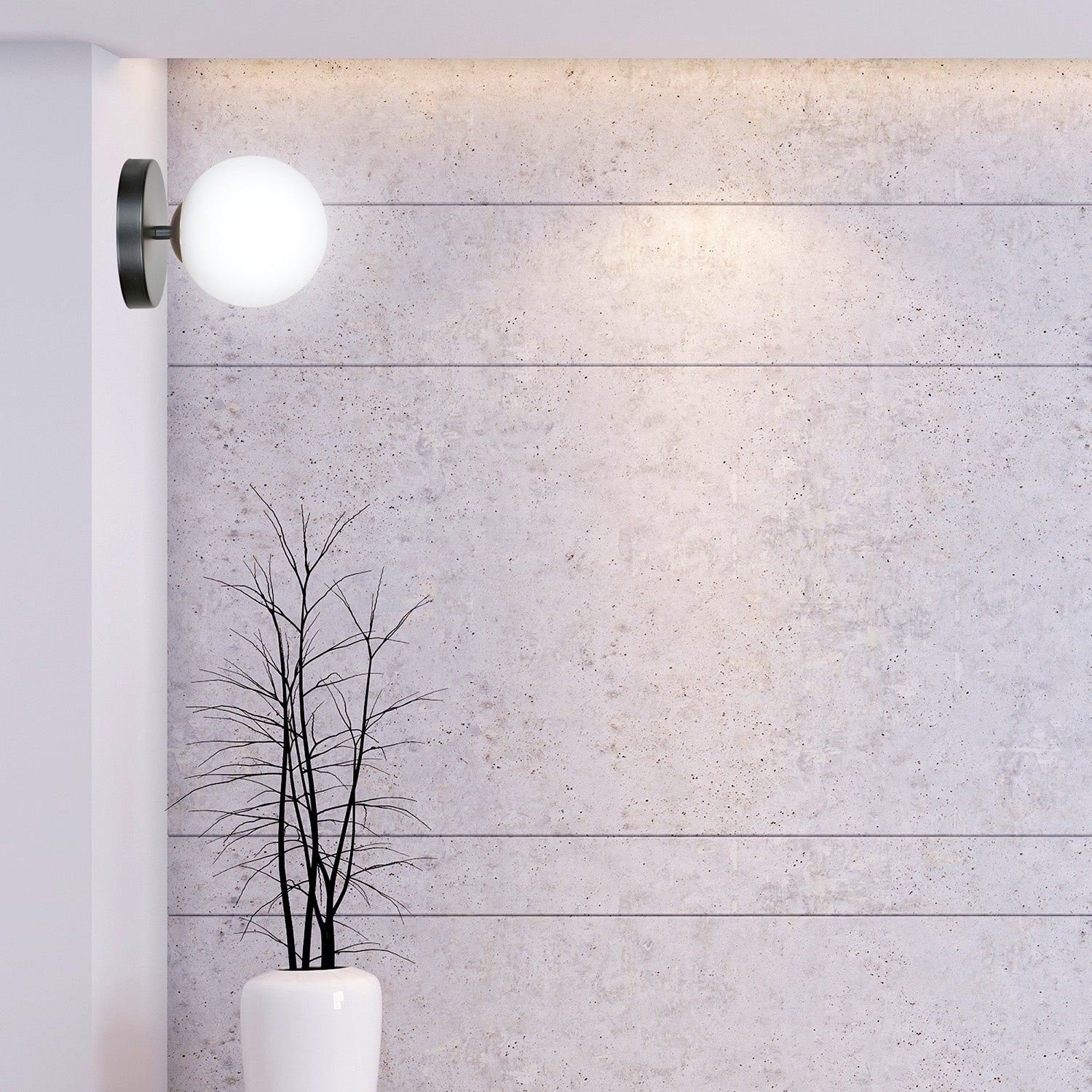 Applique A 1 Luce Vishnu In Acciaio Nero E Sfera In Vetro Bianco E Oro