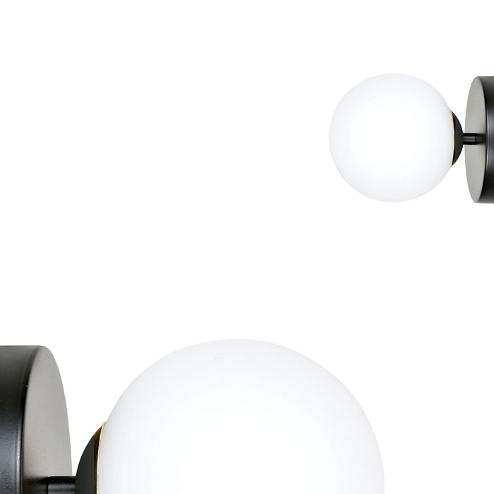 Applique A 1 Luce Vishnu In Acciaio Nero E Sfera In Vetro Bianco E Oro