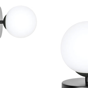 Applique A 1 Luce Hallador In Acciaio Nero E Sfera In Vetro Opalino